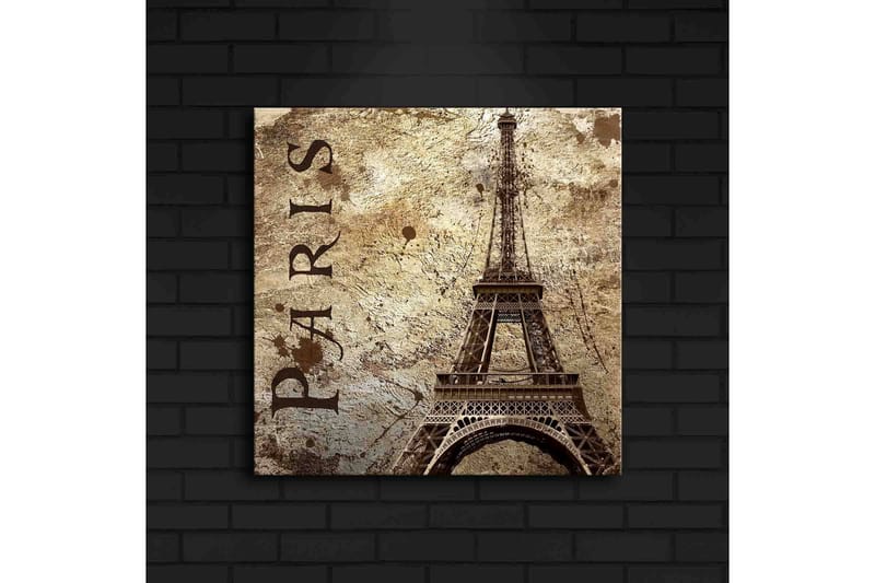 Canvastavla med LED-belysning 40x40 cm - Eiffeltornet i vintage stil med texten Paris - Beige / Brun / Svart - Inredning - Tavlor & posters - Canvastavla