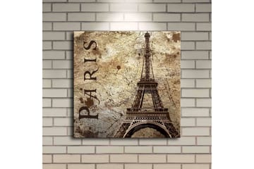 Canvastavla med LED-belysning 40x40 cm - Eiffeltornet i vintage stil med texten Paris - Beige / Brun / Svart - Inredning - Tavlor & posters - Canvastavla