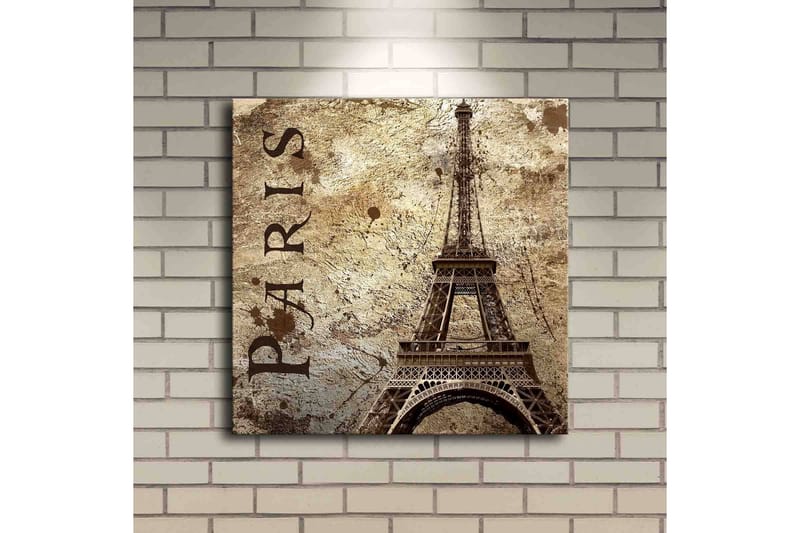 Canvastavla med LED-belysning 40x40 cm - Eiffeltornet i vintage stil med texten Paris - Beige / Brun / Svart - Inredning - Tavlor & posters - Canvastavla