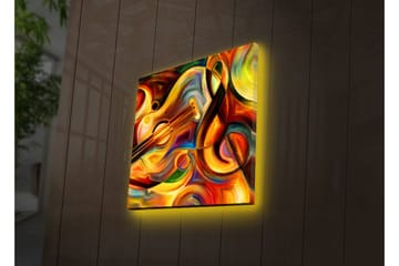 Canvastavla med LED-belysning 40x40 cm - Färgglad komposition med musikinstrument och abstrakta former - Röd / Gul / Orange - Inredning - Tavlor & posters - Canvastavla