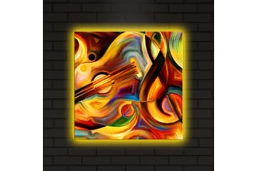 Canvastavla med LED-belysning 40x40 cm - Färgglad komposition med musikinstrument och abstrakta former - Röd / Gul / Orange - Inredning - Tavlor & posters - Canvastavla