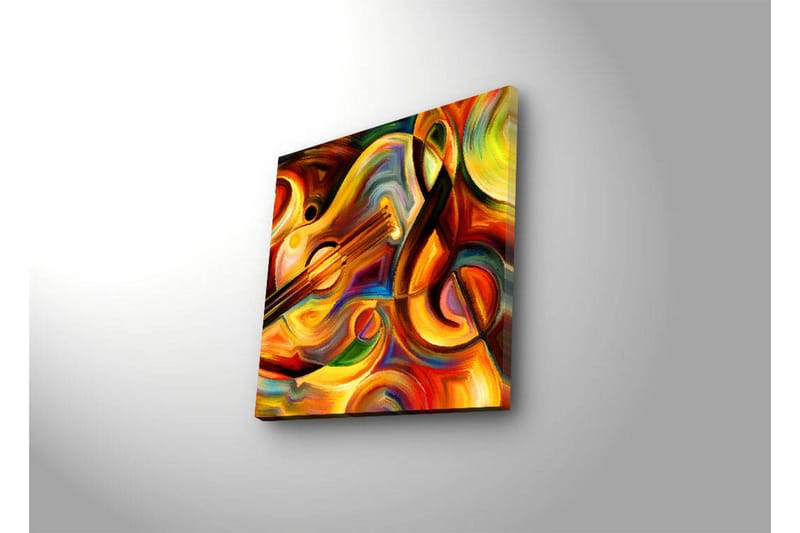 Canvastavla med LED-belysning 40x40 cm - Färgglad komposition med musikinstrument och abstrakta former - Röd / Gul / Orange - Inredning - Tavlor & posters - Canvastavla