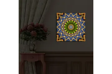 Canvastavla med LED-belysning 40x40 cm - Färgglad mandala med geometriska mönster - Grön / Blå / Guld - Inredning - Tavlor & posters - Canvastavla