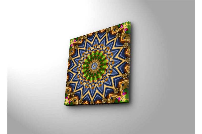 Canvastavla med LED-belysning 40x40 cm - Färgglad mandala med geometriska mönster - Grön / Blå / Guld - Inredning - Tavlor & posters - Canvastavla