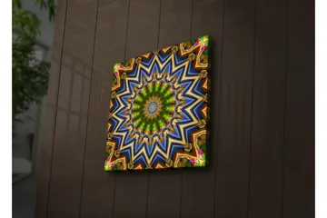 Canvastavla med LED-belysning 40x40 cm - Färgglad mandala med geometriska mönster - Grön / Blå / Guld - Inredning - Tavlor & posters - Canvastavla