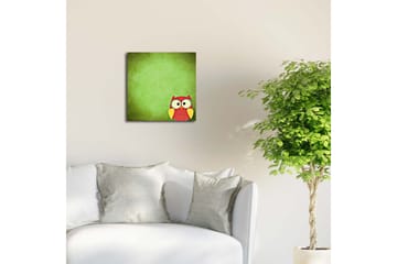 Canvastavla med LED-belysning 40x40 cm - Färgglad uggla på en grön bakgrund - Grön / Röd / Gul - Inredning - Tavlor & posters - Canvastavla