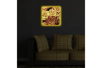 Canvastavla med LED-belysning 40x40 cm - Färgrik samling av rosor i olika nyanser - Guld / Brun / Röd - Inredning - Tavlor & posters - Canvastavla