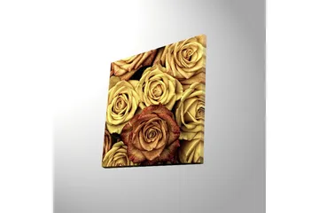 Canvastavla med LED-belysning 40x40 cm - Färgrik samling av rosor i olika nyanser - Guld / Brun / Röd - Inredning - Tavlor & posters - Canvastavla