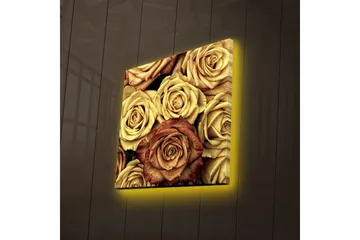 Canvastavla med LED-belysning 40x40 cm - Färgrik samling av rosor i olika nyanser - Guld / Brun / Röd - Inredning - Tavlor & posters - Canvastavla
