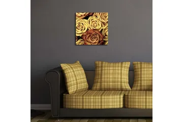 Canvastavla med LED-belysning 40x40 cm - Färgrik samling av rosor i olika nyanser - Guld / Brun / Röd - Inredning - Tavlor & posters - Canvastavla