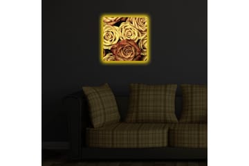 Canvastavla med LED-belysning 40x40 cm - Färgrik samling av rosor i olika nyanser - Guld / Brun / Röd - Inredning - Tavlor & posters - Canvastavla