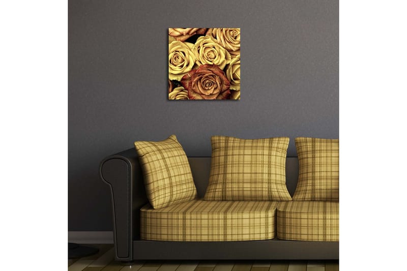 Canvastavla med LED-belysning 40x40 cm - Färgrik samling av rosor i olika nyanser - Guld / Brun / Röd - Inredning - Tavlor & posters - Canvastavla