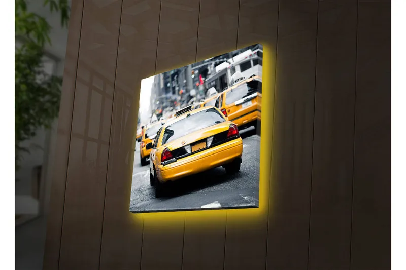 Canvastavla med LED-belysning 40x40 cm - Gula taxibilar på en livlig stadsgata - Gul / Svart / Grå - Inredning - Tavlor & posters - Canvastavla