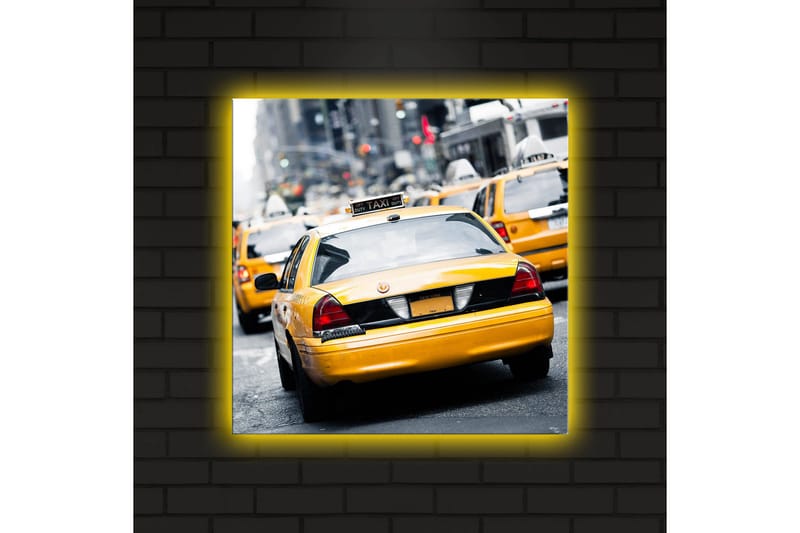 Canvastavla med LED-belysning 40x40 cm - Gula taxibilar på en livlig stadsgata - Gul / Svart / Grå - Inredning - Tavlor & posters - Canvastavla