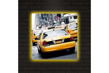Canvastavla med LED-belysning 40x40 cm - Gula taxibilar på en livlig stadsgata - Gul / Svart / Grå - Inredning - Tavlor & posters - Canvastavla