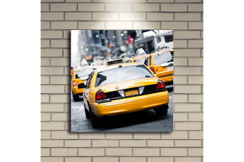 Canvastavla med LED-belysning 40x40 cm - Gula taxibilar på en livlig stadsgata - Gul / Svart / Grå - Inredning - Tavlor & posters - Canvastavla