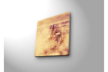 Canvastavla med LED-belysning 40x40 cm - Historisk stadsbild med klocktorn och byggnader - Guld / Beige / Brunt - Inredning - Tavlor & posters - Canvastavla