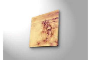 Canvastavla med LED-belysning 40x40 cm - Historisk stadsbild med klocktorn och byggnader - Guld / Beige / Brunt - Inredning - Tavlor & posters - Canvastavla