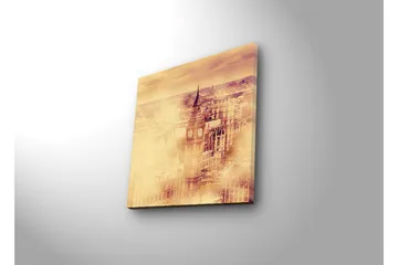 Canvastavla med LED-belysning 40x40 cm - Historisk stadsbild med klocktorn och byggnader - Guld / Beige / Brunt - Inredning - Tavlor & posters - Canvastavla