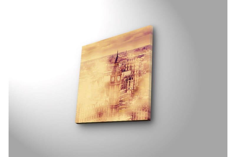 Canvastavla med LED-belysning 40x40 cm - Historisk stadsbild med klocktorn och byggnader - Guld / Beige / Brunt - Inredning - Tavlor & posters - Canvastavla