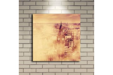 Canvastavla med LED-belysning 40x40 cm - Historisk stadsbild med klocktorn och byggnader - Guld / Beige / Brunt - Inredning - Tavlor & posters - Canvastavla
