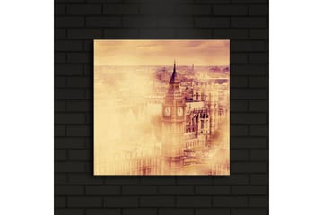 Canvastavla med LED-belysning 40x40 cm - Historisk stadsbild med klocktorn och byggnader - Guld / Beige / Brunt - Inredning - Tavlor & posters - Canvastavla