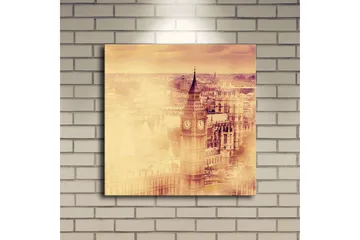 Canvastavla med LED-belysning 40x40 cm - Historisk stadsbild med klocktorn och byggnader - Guld / Beige / Brunt - Inredning - Tavlor & posters - Canvastavla