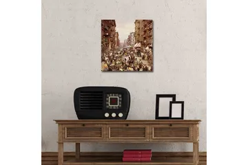 Canvastavla med LED-belysning 40x40 cm - Livlig gata med människor och marknadsstånd - Brun / Beige / Grön - Inredning - Tavlor & posters - Canvastavla