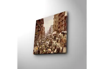 Canvastavla med LED-belysning 40x40 cm - Livlig gata med människor och marknadsstånd - Brun / Beige / Grön - Inredning - Tavlor & posters - Canvastavla