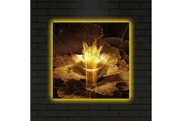 Canvastavla med LED-belysning 40x40 cm - Ljusstrålande blomma i abstrakt stil - Guld / Svart / Brun - Inredning - Tavlor & posters - Canvastavla