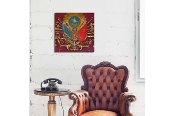 Canvastavla med LED-belysning 40x40 cm - Ornamenterad sköld med symboler och vapen i en historisk stil - Röd / Guld / Blå - Inredning - Tavlor & posters - Canvastavla