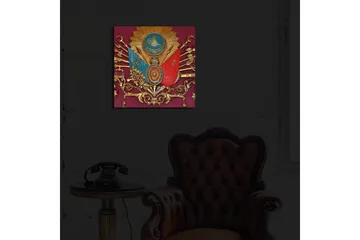 Canvastavla med LED-belysning 40x40 cm - Ornamenterad sköld med symboler och vapen i en historisk stil - Röd / Guld / Blå - Inredning - Tavlor & posters - Canvastavla