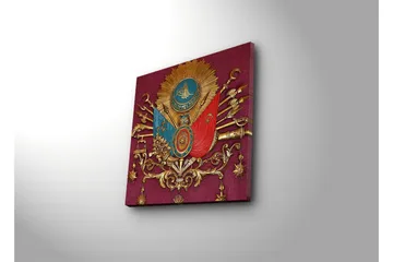 Canvastavla med LED-belysning 40x40 cm - Ornamenterad sköld med symboler och vapen i en historisk stil - Röd / Guld / Blå - Inredning - Tavlor & posters - Canvastavla