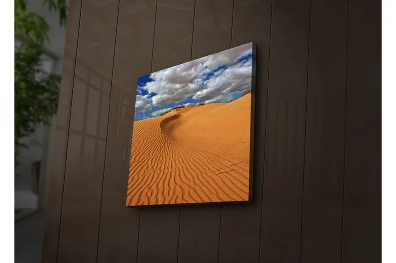 Canvastavla med LED-belysning 40x40 cm - Sanddyner under en blå himmel med moln - Orange / Blå / Vit - Inredning - Tavlor & posters - Canvastavla