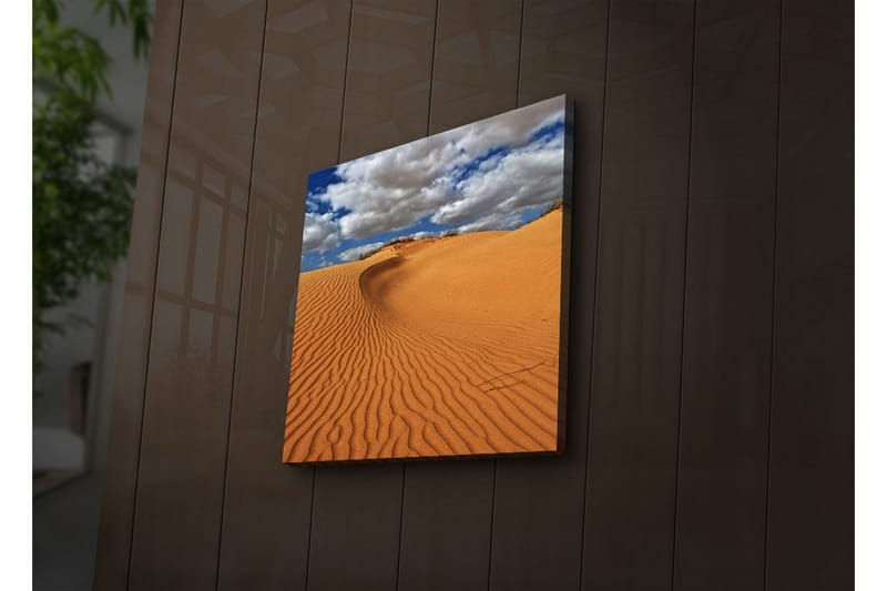 Canvastavla med LED-belysning 40x40 cm - Sanddyner under en blå himmel med moln - Orange / Blå / Vit - Inredning - Tavlor & posters - Canvastavla