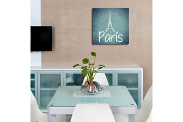 Canvastavla med LED-belysning 40x40 cm - Siluett av Eiffeltornet med texten Paris - Mörkblå / Ljusblå / Vit - Inredning - Tavlor & posters - Canvastavla