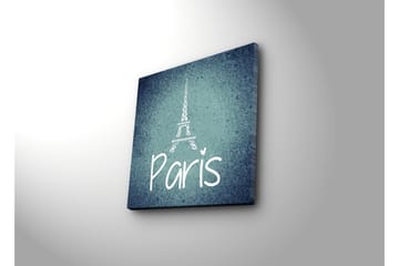 Canvastavla med LED-belysning 40x40 cm - Siluett av Eiffeltornet med texten Paris - Mörkblå / Ljusblå / Vit - Inredning - Tavlor & posters - Canvastavla