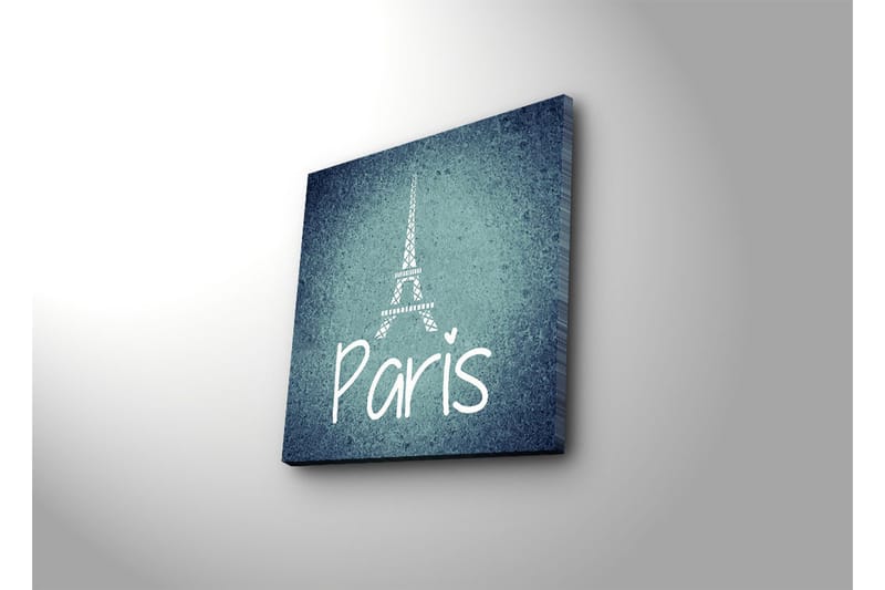 Canvastavla med LED-belysning 40x40 cm - Siluett av Eiffeltornet med texten Paris - Mörkblå / Ljusblå / Vit - Inredning - Tavlor & posters - Canvastavla