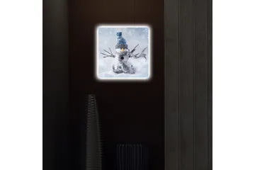 Canvastavla med LED-belysning 40x40 cm - Snögubbe i vinterlandskap med snöfall - Vit / Blå / Grå - Inredning - Tavlor & posters - Canvastavla
