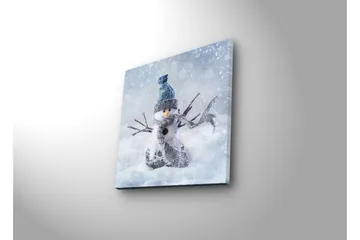Canvastavla med LED-belysning 40x40 cm - Snögubbe i vinterlandskap med snöfall - Vit / Blå / Grå - Inredning - Tavlor & posters - Canvastavla