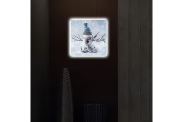 Canvastavla med LED-belysning 40x40 cm - Snögubbe i vinterlandskap med snöfall - Vit / Blå / Grå - Inredning - Tavlor & posters - Canvastavla