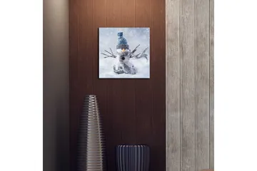 Canvastavla med LED-belysning 40x40 cm - Snögubbe i vinterlandskap med snöfall - Vit / Blå / Grå - Inredning - Tavlor & posters - Canvastavla