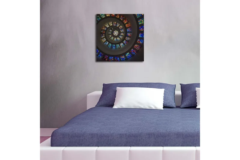Canvastavla med LED-belysning 40x40 cm - Spiralformad komposition med färgglada glasrutor - Blå / Röd / Grön - Inredning - Tavlor & posters - Canvastavla