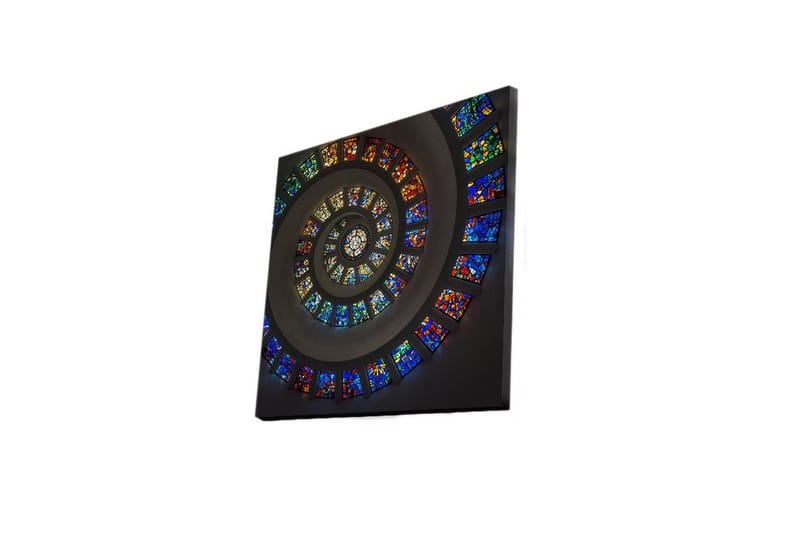 Canvastavla med LED-belysning 40x40 cm - Spiralformad komposition med färgglada glasrutor - Blå / Röd / Grön - Inredning - Tavlor & posters - Canvastavla