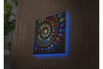 Canvastavla med LED-belysning 40x40 cm - Spiralformad komposition med färgglada glasrutor - Blå / Röd / Grön - Inredning - Tavlor & posters - Canvastavla
