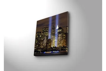 Canvastavla med LED-belysning 40x40 cm - Stadslandskap med ljusstrålar som symboliserar minnet av förlorade liv - Guld / Blå / Svart - Inredning - Tavlor & posters - Canvastavla