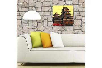 Canvastavla med LED-belysning 40x40 cm - Traditionell japansk borg med flera taknivåer - Guld / Svart / Röd - Inredning - Tavlor & posters - Canvastavla