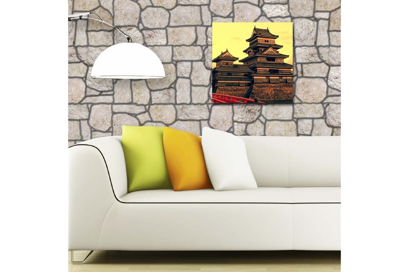 Canvastavla med LED-belysning 40x40 cm - Traditionell japansk borg med flera taknivåer - Guld / Svart / Röd - Inredning - Tavlor & posters - Canvastavla