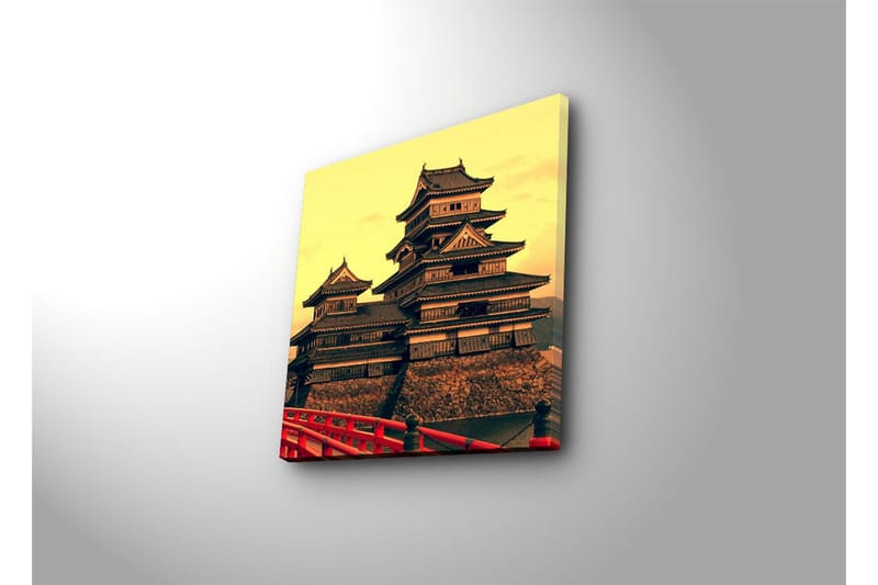 Canvastavla med LED-belysning 40x40 cm - Traditionell japansk borg med flera taknivåer - Guld / Svart / Röd - Inredning - Tavlor & posters - Canvastavla