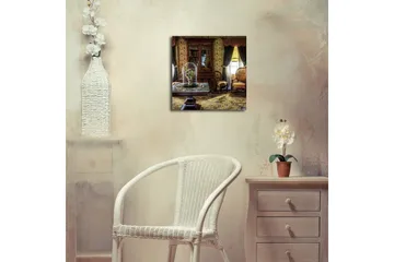 Canvastavla med LED-belysning 40x40 cm - Välkomnande inredning med antika möbler och blommor under glasmonter - Guld / Brun / Grön - Inredning - Tavlor & posters - Canvastavla